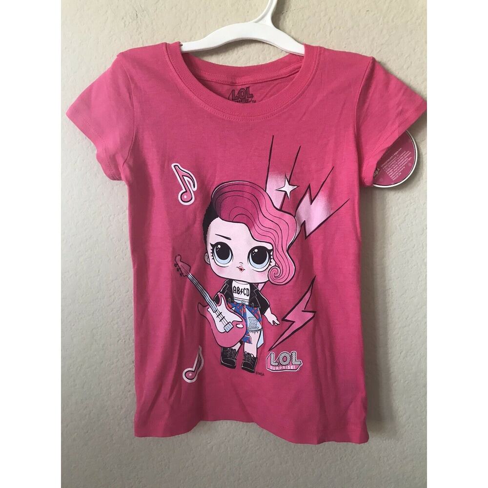LOL Surprise Pink Rocker Girl Thunder Bolt Short Sleeve Crew Neck T Shirt Size 4